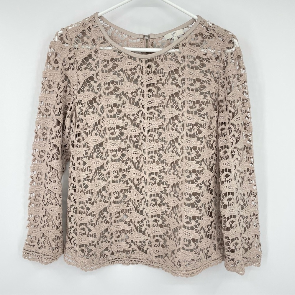 Joie Antonina Lace and Leather Trim Top Size Small